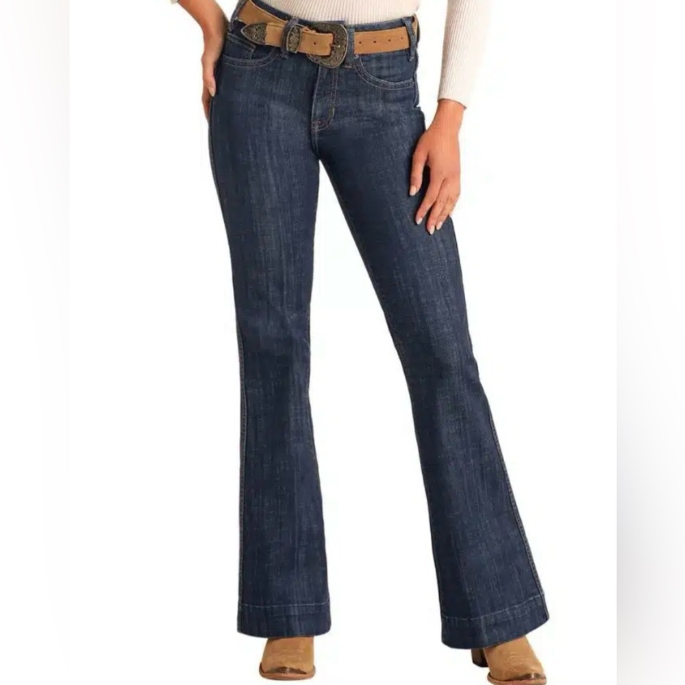 Rock and Roll Cowgirl  Denim Flare Mid Rise Women’s Trousers Jeans 32x 34 GUC